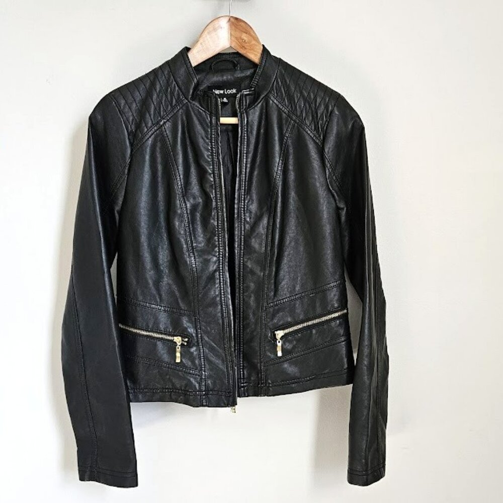 New Look Black Faux Leather Moto Jacket Medium